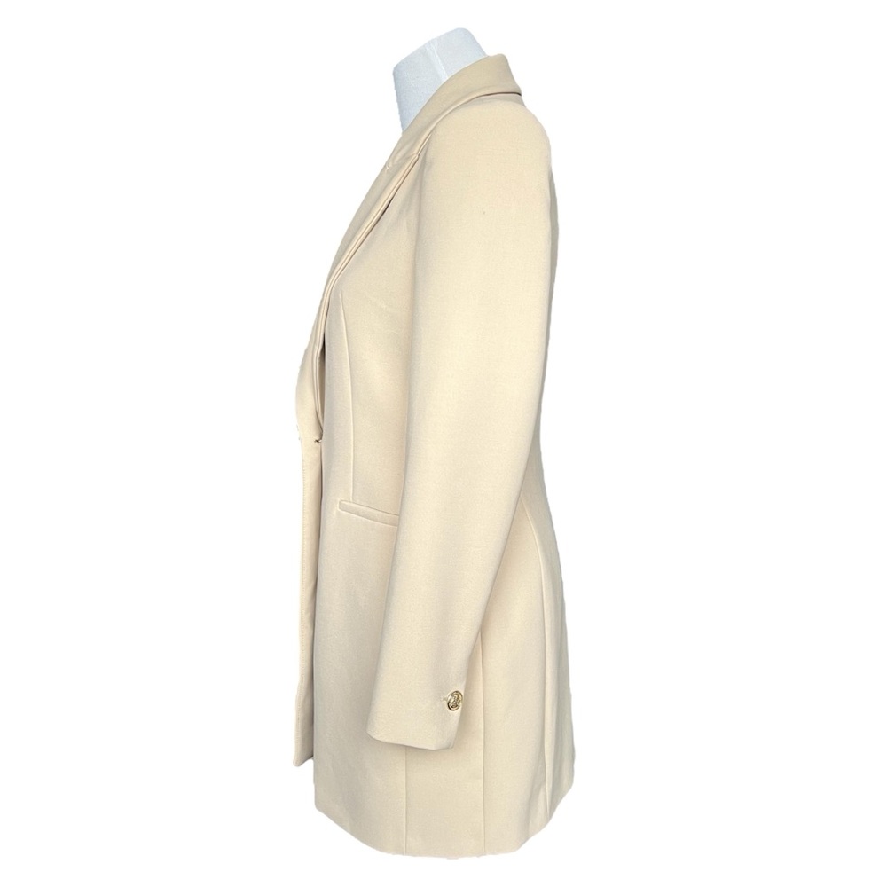 Zara Long Blazer with Single Gold Button Women’s Size Small Tan Beige - Picture 8 of 10